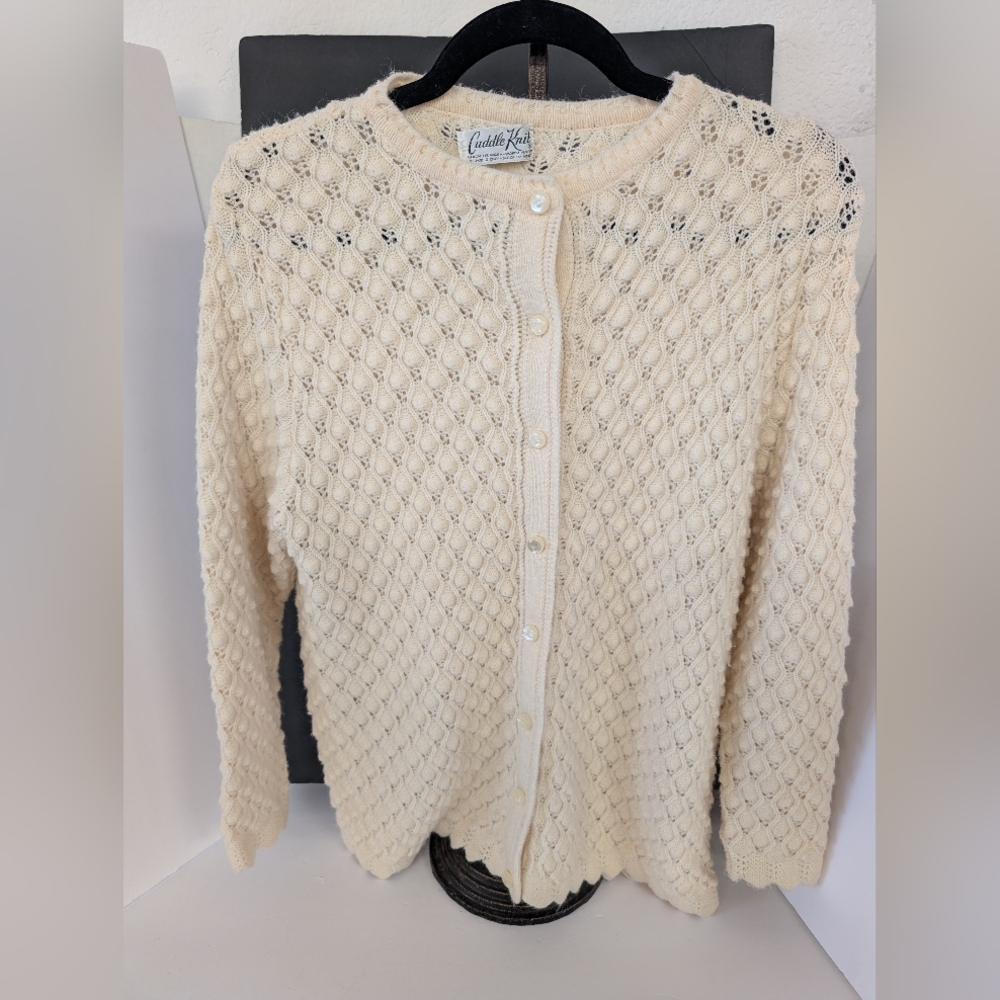 Vintage Cardigan Cream Button Down Cottagecore 1970s